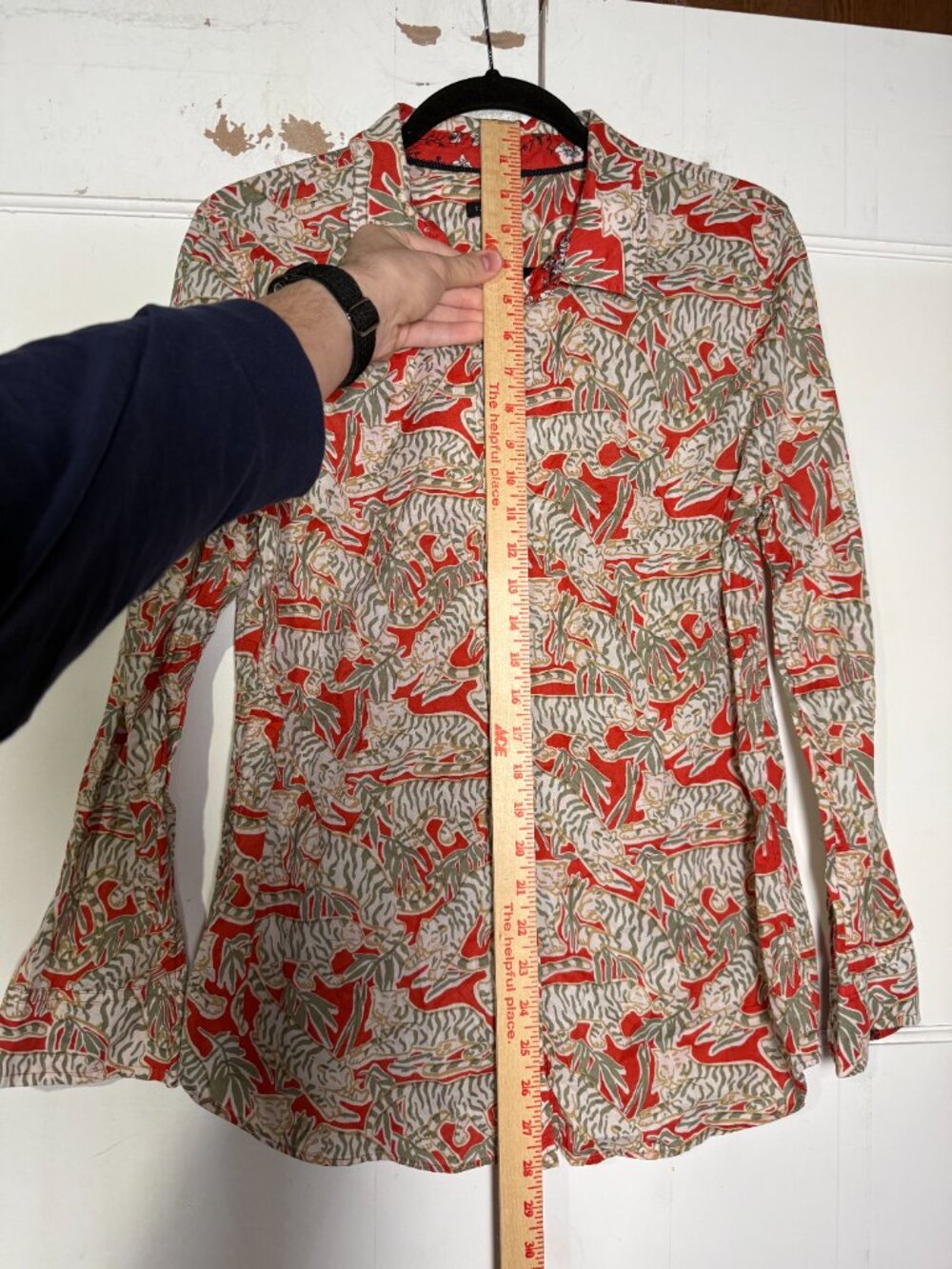 Talbots Grazing Tiger Cotton Button Front Shirt Animal Print Size L Green Red - Picture 6 of 8